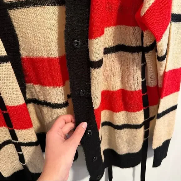 3.1 Phillip Lim Red Black Ribbon Mohair Cardigan Sweater Medium